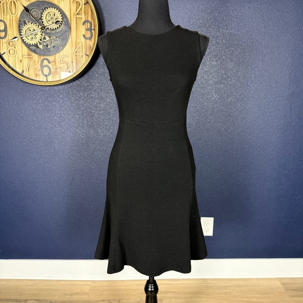 Banana Republic Factory NWT Black Textured Stretch Fit & Flare Dress | XXS Tall